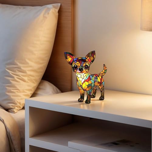 Tierlampe, Katzen-Hundelampe, Nachtlicht der Hundeserie, süßes LED-Tischlicht mit Tiermotiv, Hundelampen aus Harz, Niedliche Vintage Tischlampe, Haustier-Dekolampe für Katzen-Hundelampe (Chihuahua Q)