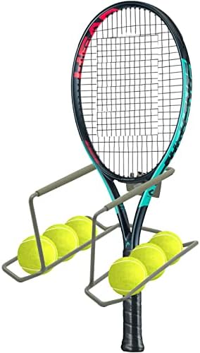 Racket Storage Rack, Tennis Racket Storage Rack, Wall Mounted Metal Tennis Racket and Ping Pong Holder, Holds Six Balls and Four Rackets, for Badminton/Tennis/Pin