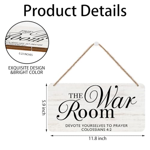 Image of The War Room Hanging Wooden Wall Sign Decor, Christian Gifts for Women | Prayer Closet Essentials Bible Verse Rustic Wood Sign Plaques Christian Wall Decor, Religious Gifts for Women, 12x6 Inch