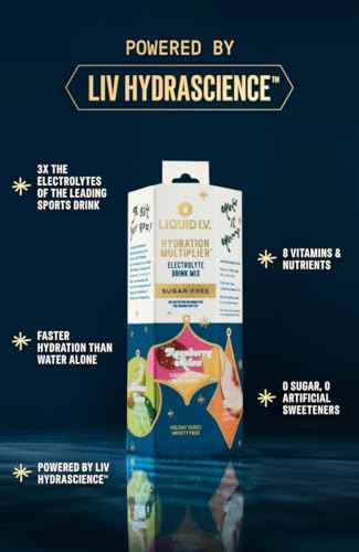 Image of Liquid I.V. Hydration Multiplier Sugar-Free - Variety Pack Stocking Stuffer - Raspberry Melon, Lemon Lime, and White Peach - 4 Pack (12 Sticks)