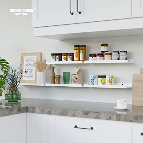 Richer House 5 Set White Floating Shelves, Wall Mounted Shelves For Wall Decor, Modern Picture Ledge Shelf With Lip For Wall Storage Nursery, Bedroom, Living Room, Bathroom - White #TOP6