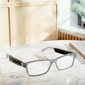 Amazon Echo Frames (newest model), Smart glasses with Alexa+ Early Access, Modern Rectangle frames in Charcoal Gray with blue light filtering lenses