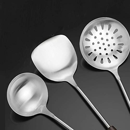 Image of Wok Ladle & Spatula & Skimmers Tool Set, 304 Stainless Steel with Heat Resistant Wooden Handle Wok Utensils Set for Daily Use,Chinese Wok Utensil Set, 14 inch (Set of 3PCS)