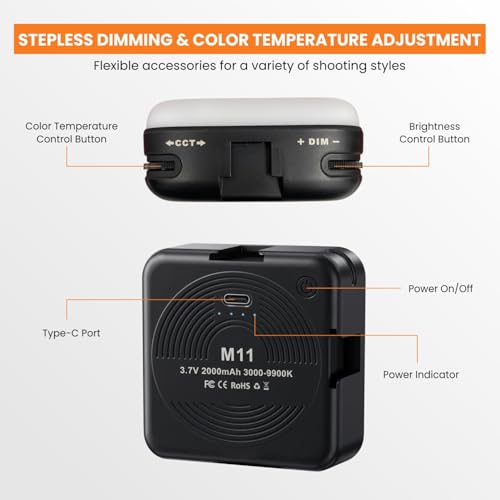 Image of LED Video Light with Clip | Type-C Rechargeable & 3000-9900K Dimmable Photography Light | 3 Color Modes for Video Shooting, Meetings, Vlogging & Selfies | Compatible with Mobile & Camera