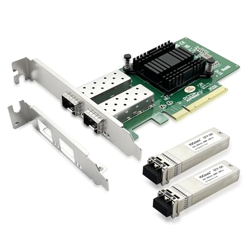 Image of 10Gtek 10Gb SFP+ NIC Network Card, Daul SFP+ Ports, 82599ES Controller, Compare to X520-DA2(E10G42BTDA), Packed with 2X SFP+ SR moudles (300m, MMF, 850nm)