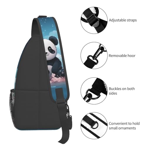 Mochila tipo sling negra con diseño Panda Flower para exteriores miniatura 4