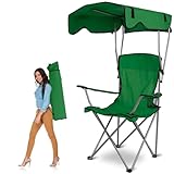 TeqHome Camp Chair with Shade Canopy, Heavy Duty Max Shade Folding Camping Lawn Chair with Cup Holder,UPF 50+ Sun Protection Portable Beach Lounge Chair for Outdoor Sports Support 330 LBS (Green)
