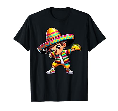 Tacos Kid Dabbing Poncho Cinco De Mayo Sombrero Fiesta T-Shirt