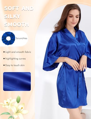 Image of MORFORU Women Bride Bridesmaid Silky Satin Kimono Robe Solid Color Sleepwear for Wedding Party Getting Ready, Short