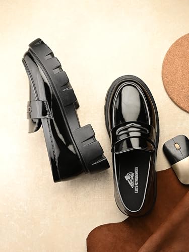 Image of Leo Chunky Sole Black Patent Loafers Shoes for Casual /Formal Hybrid Purpose