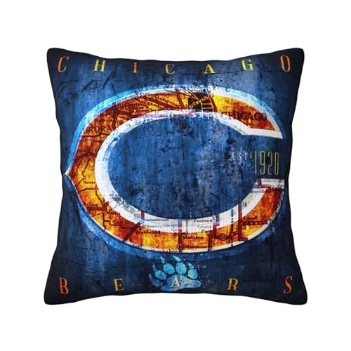 Chicago Football Style Throw Pillow Cover 18 x 18 Inch Logo Throw Pillow Cover All Season Pillow Case Home Bed Sofa Decorative Pillows Best Gift for Fans (Style24,18