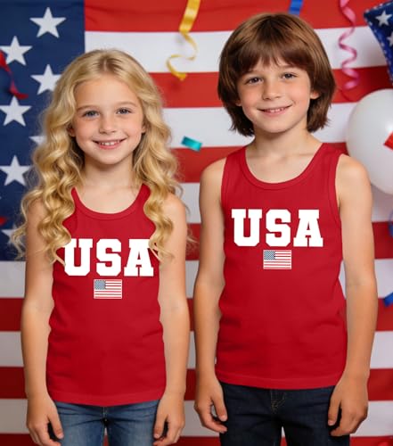 Image of Ithalt Girls 4th of July Tank Top for Kids Boys USA Patriotic Shirt American Flag Tshirt Red White and Blue Sleeveless