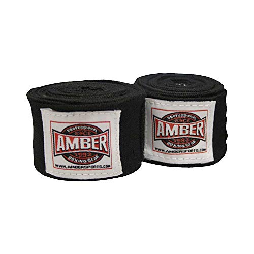 Amber Fight Gear 200" Style Handwraps, Black Envolturas elásticas de Estilo Mexicano, 200 cm, Color Negro, Unisex, Talla única