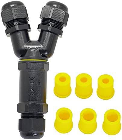 Casoter 3-Way Y-Shape Waterproof Junction Box, IP68 Outdoor Glands Electrical Cable Connector 3-Pin External Sleeve Coupler for Wire Range 4-8mm & 8-12mm