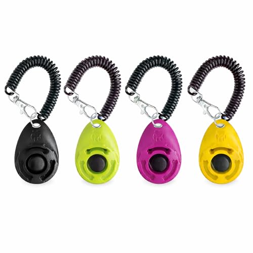 Dog Training Clicker with Wrist Strap - OYEFLY Durable Lightweight Easy to Use Pet Training Clicker for Cats Puppy Birds Horses. Perfect for Behavioral Training 4-Pack (4colour)