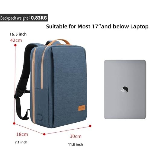 NOBLEMAN Travel Laptop Backpack Women Men, Luxury Durable Water Resistant Anti Theft College Backpack with USB Charging Port, Multi-Compartment Work Backpack for Business Fits 17 Inch Laptop (Blue)