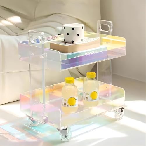 HJYBFA Carrito de almacenamiento acrílico con 3 niveles para cocina, baño, sala de estar, colorido, pequeños espacios estrechos, mesita de noche, estante de lavandería (2 capas)