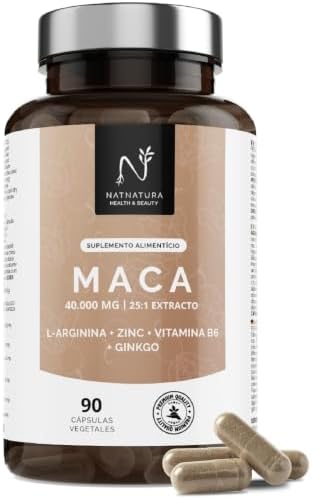 Maca Andina, Ultra concentrada 40.000mg - 25:1 Extracto – L- Arginina, Zinc, Vitamina B6 y Ginkgo – Impulsa tu Energía y Vitalidad – Mejora tu Potencia más personal - 90 Cápsulas.