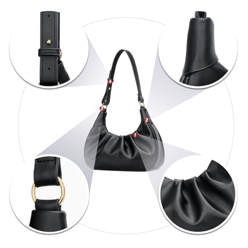 Image of KKXIU Shoulder Bag Crescent Handbag Ruched Purse Underarm Bag Mini Hobo for Women