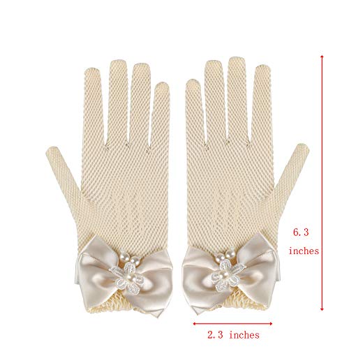 Xuhan Short Stretchy Princess Gloves With Bow Ties For Flower Girls Wrist Length (Ivory) #TOP1