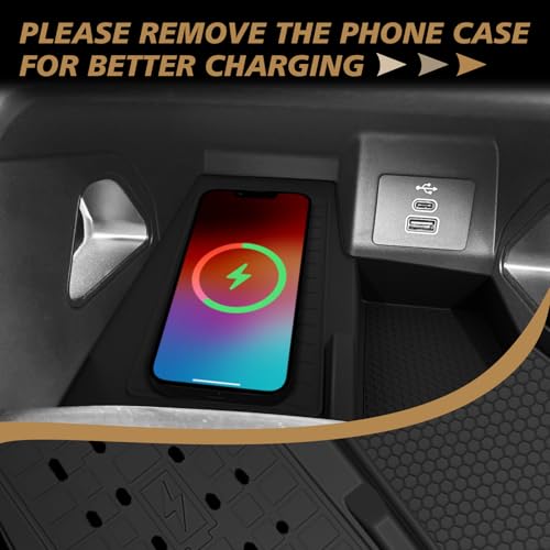 Image of Muslogy Center Console Inserts Compatible with Ford Ranger 2024 2025 2026 Accessories, Center Console Wireless Charger Protective Mat Liner Anti-Slip Phone Charge Area Charging Protection