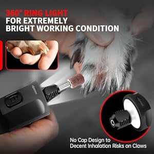 Dog Nail Grinder - Rechargeable Pet Nail Grinder, Electric Upgraded 5 Speed w LED Lights Cordless Dog Nail Trimmer Kit, 40 Accessories Pet Nail Grinder for Dogs Cats and Small Medium Animals