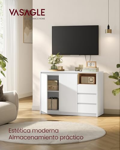 Aparador VASAGLE con 3 cajones y puerta armario blanco nube 103 cm 5