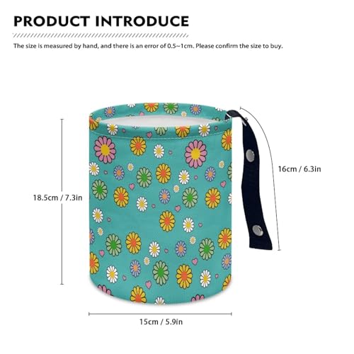 Image of Hippie Flower Cute Print Car Trash Can Reusable Foldable Hanging Portable Dustbin Bin Waste Basket Car Accessories Interior for Car SUV Trucks Universal