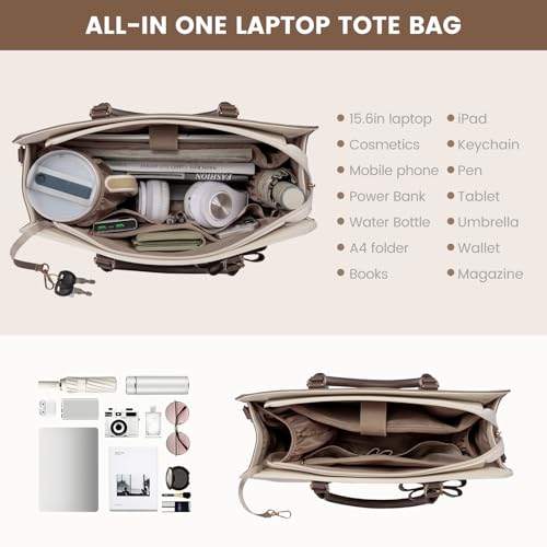 Image of LOVEVOOK Laptop Tote Bag for Women,Leather Work Bag, Waterproof Business Teacher Bag,Large Computer Handbag Purse Briefcase,Office Gifts for Women