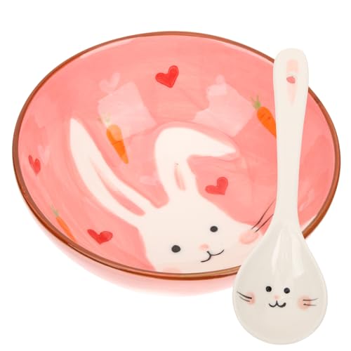 Beatifufu Vajilla de con Diseño de Conejito Cuenco y Cuchara Decorativos para Persona Utensilios de Cocina y Prácticos para Doméstico y Oficina