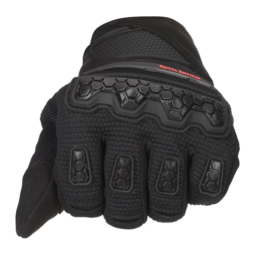 Image of Royal Enfield Urban Hustler V2 Riding Gloves 100% Polyester Air Mesh for Ventilation | TPR Knuckle Protectors | Microsuede Grip Patch | Poly Stretch Fabric for Better Flexibility Black 2XL 24CM