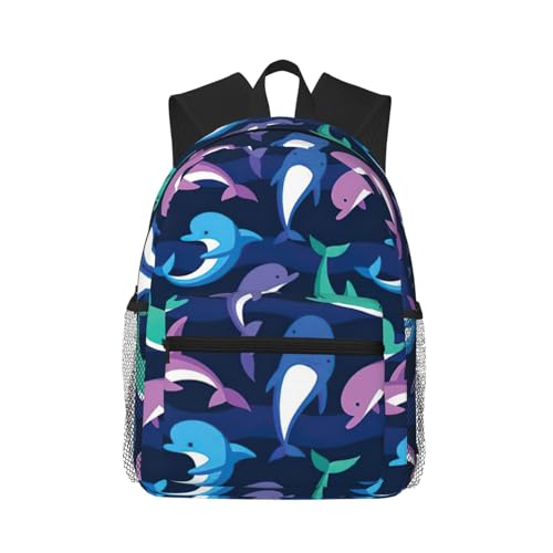 Sac à dos ordinateur portable noir imprimé dauphin taille unique pour le travail