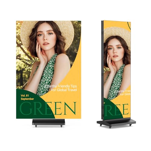 RIXZSIW 90 inch LED Digital Signage, P1.86 Tri-Fold Dual-Sided Foldable LED Poster Screen with Flight Case, GOB Commercial Advertising Display Screen Kiosk, WiFi/USB/HDMI, for Store, Rentals, Events