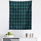 Ambesonne Tartan Tapestry, Traditional Quilt Design Scottish Folklore Elements Plaid Pattern, Fabric Wall Hanging Decor for Bedroom Living Room Dorm, 23' X 28', Dark Green Black