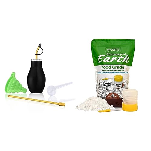 Bulb Duster Sprayer Insect Buster – Handheld, 7" Extendable Applicator Dispenser Bundle with Diatomaceous Earth Food Grade (4lb)