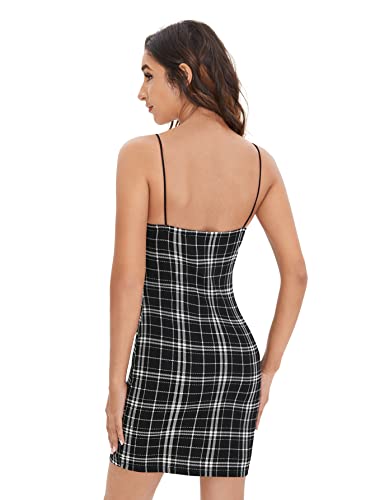 Soly Hux Spaghetti Strap Dresses For Women Summer Cute Plaid Goth Grunge Mini Bodycon Pencil Tight Dress A Black M #TOP1