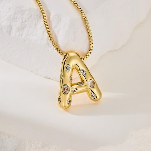 Cicy Bell Initial Necklace for Women 14k Gold Plated Cubic Zirconia Trendy Personalized Dainty Letter Pendant Necklace Gifts2