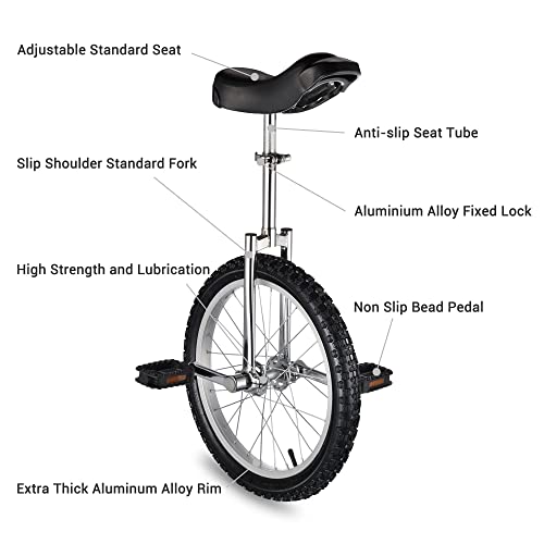 Image of AW 16 /18 /20 /24 Inch Wheel Outdoor Unicycle Adjustable Seat Exercise Bicycle | Fit Adults Kids Outdoor Sports Fitness Exercise, Various colors For Choice