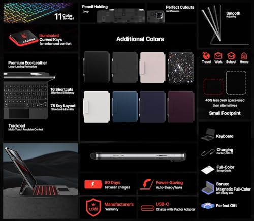 Image of typecase Edge for iPad Air 13 (M4 /M3 /M2, 2026 /2025 /2024) & Pro 12.9 (6th /5th /4th /3rd Gen) with 11-Color Backlit & Precision Trackpad, Magic Floating Keyboard (NOT FIT to Pro 13 (M5 /M4)-Carbon Fiber26
