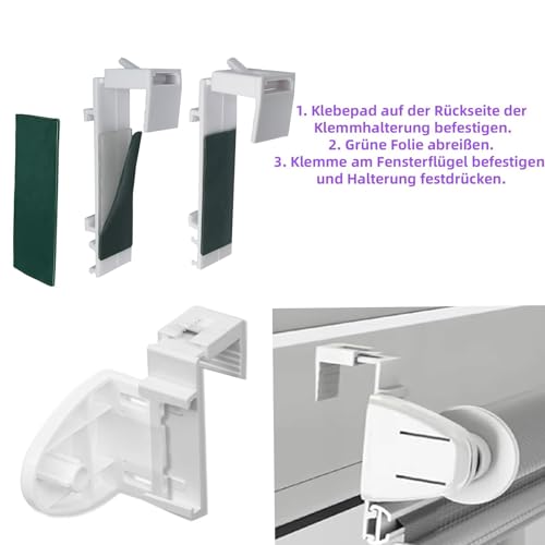 10 Stück Klemmhalter für Klemmfix Doppelrollo Duo-Rollo – Ersatzteile Klemmträger ohne Bohren, selbstklebend & stabil, für Fensterhaken zum Einhängen, Befestigung am PVC-Fenster, Tür