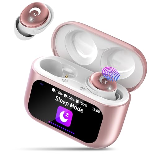 Wireless Earbuds with Smart Touch Screen, 2025 Mini Sleep Earbuds Bluetooth 5.4 Headphones In Ear with Noise Cancelling Mics, 48Hrs Bass Stereo Ear Buds, 5 EQ Modes/IPX7 Waterproof Earphones Rose