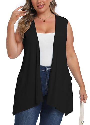 OLRIK Lightweight Plus Size Cardigan with Pocket Sleeveless Cardigans for Women Summer3