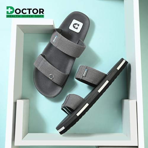 Image of DOCTOR HEALTH SUPER SOFT Men's Casual Slippers with Soft Cushioned Sole, Double Strap with Toe Loop Design, Lightweight Anti-Slip Everyday Wear Slippers for Home and Outdoor Use