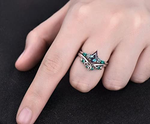 Unique Wedding Ring Set Vintage Alexandrite Engagement Ring Set Kite Cut Ring Art Deco Antique Dainty Emerald Ring Gold Silver For Women (Rose Gold, 7) #TOP3