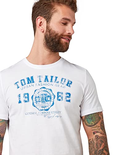 TOM TAILOR Herren T-Shirt mit Logo-Print, 20000 - White, L – Ansicht 4