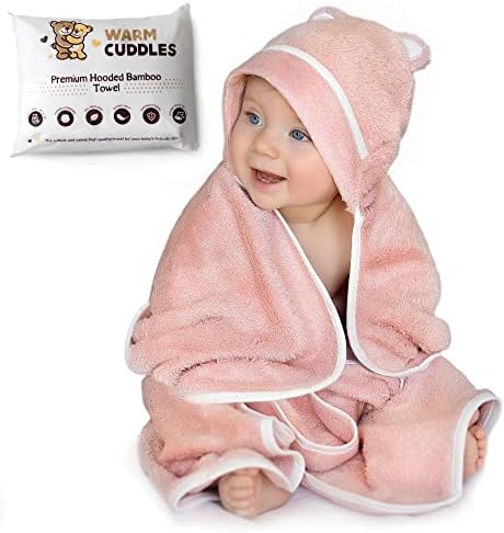 WARM CUDDLES Premium Baby Bath Towel - Organic Bamboo Hooded Baby Towels - Baby Newborn Towel with Hood - Large Hooded Towel for Newborn Infant Boy Girl (Pink)
