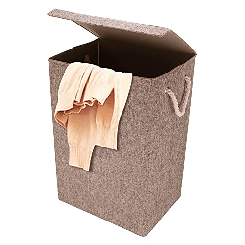 Youyijia Slim Laundry Baskets with Lid Foldable 72L Large Laundry Hamper Washing Linen Baskets Collapsible Laundry Bin Freestanding Tall Clothes Hamper for Laundry Rooms Bedroom Bathroom (Brown)