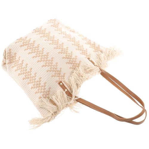 Tofficu Bolso Tejido de Mano Grande Borlas, Bolso de Hombro para Mujer, Bolsa Tote de Gran Capacidad Color Beige para Playa, Compras y Uso Diario