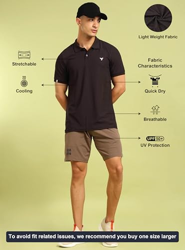 Image of TECHNOSPORT Men's Solid Slim Fit Polo Collar T-Shirt MATPIQ Half Sleeve Button Polyester for Gym Running Workout UPF50+ Anti Odour