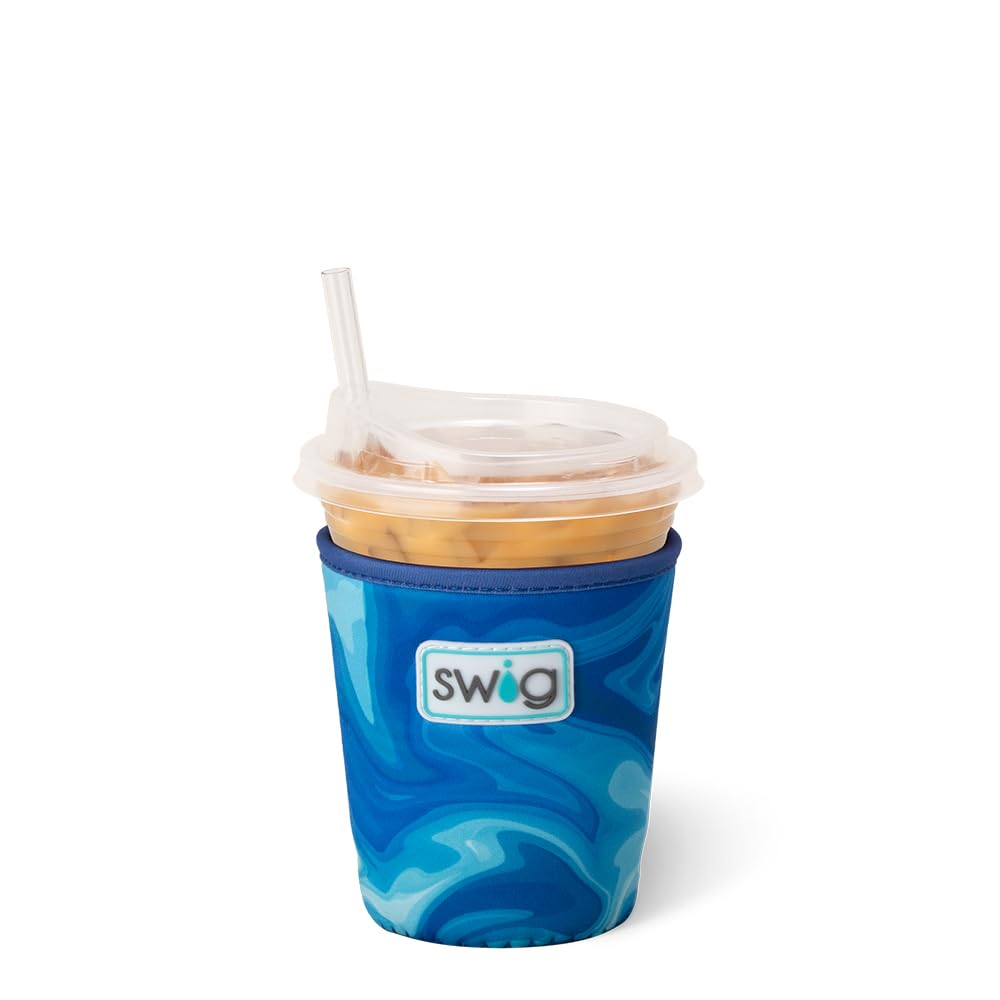 Swig Life Small Iced Cup Coolie, 16-20oz Iced Coffee Cup Insulator Sleeve with Handle, Neoprene Insulated Coolie Keeps Drinks Cold (Blue Lagoon)